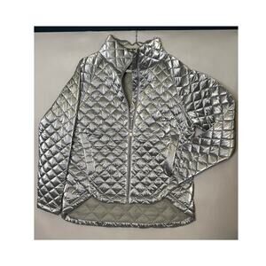 Athleta Silver Metallic Quilted Puffer Jacket Women's M
